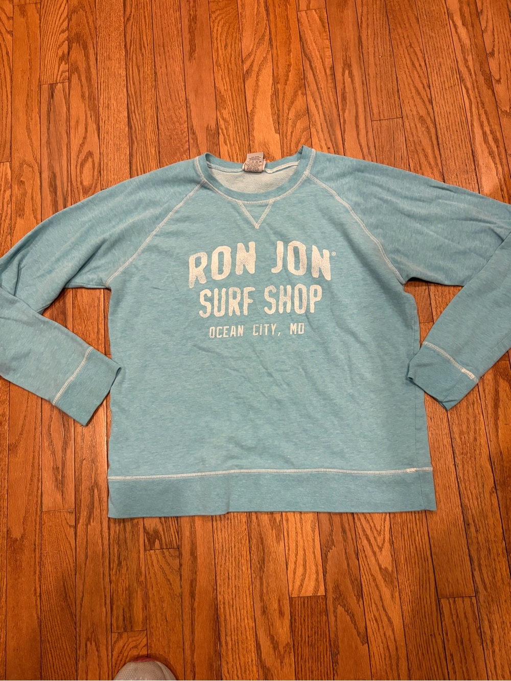 Ron Jon Light Aqua Crewneck Large Sweatshirt with Surf Shop Logo